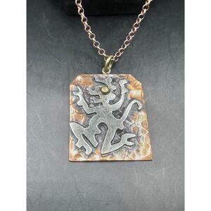 Mexico Marked Mixed Metal Brass/ Copper Mayan Monkey Necklace 22" #96